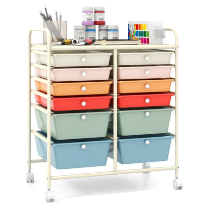 Goflame 12 Drawer Rolling Storage Cart Tools Scrapbook Paper Office School Organizer