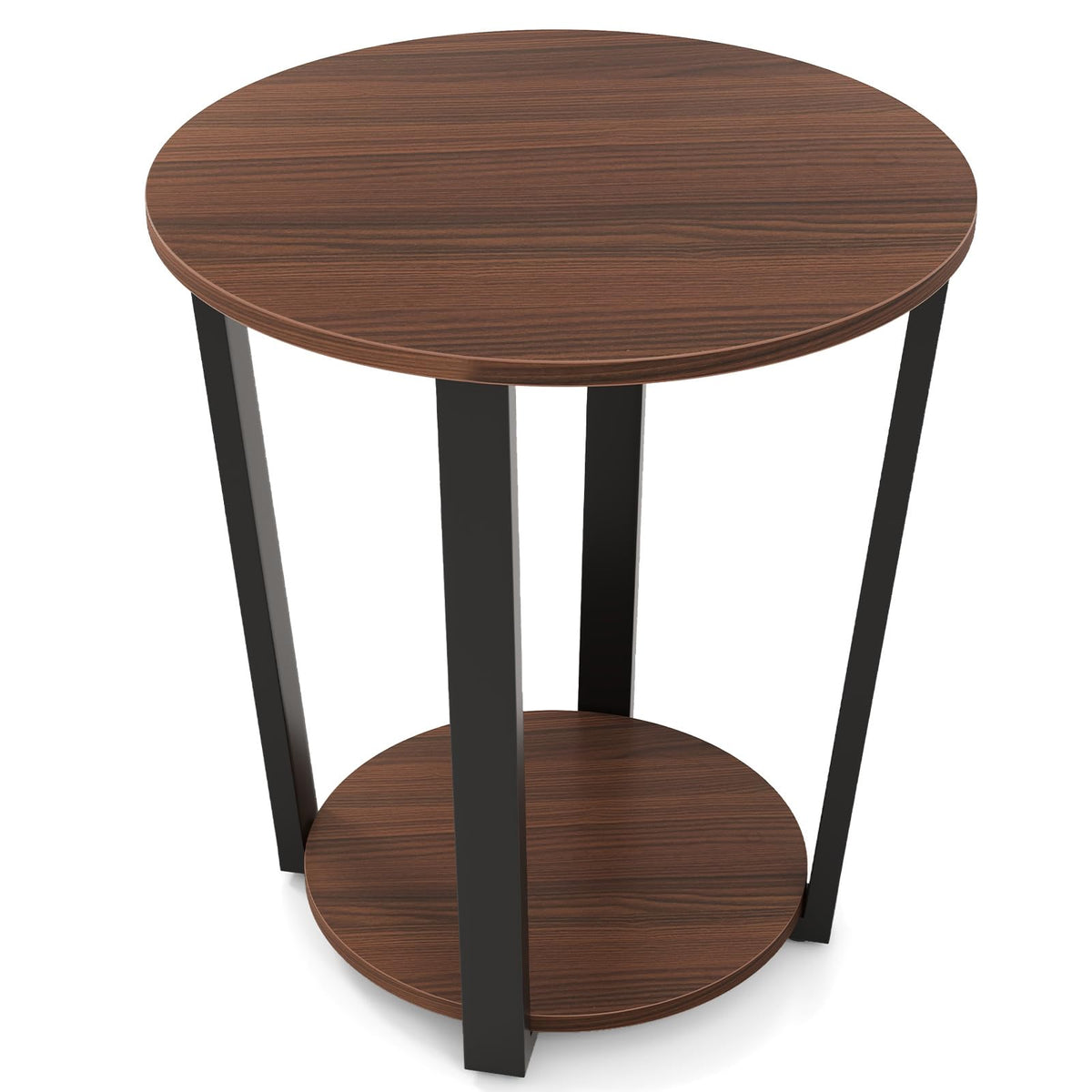 Goflame Round End Table Set of 1/2, 2-Tier Side Sofa Table with Open Storage Shelf and Metal Frame