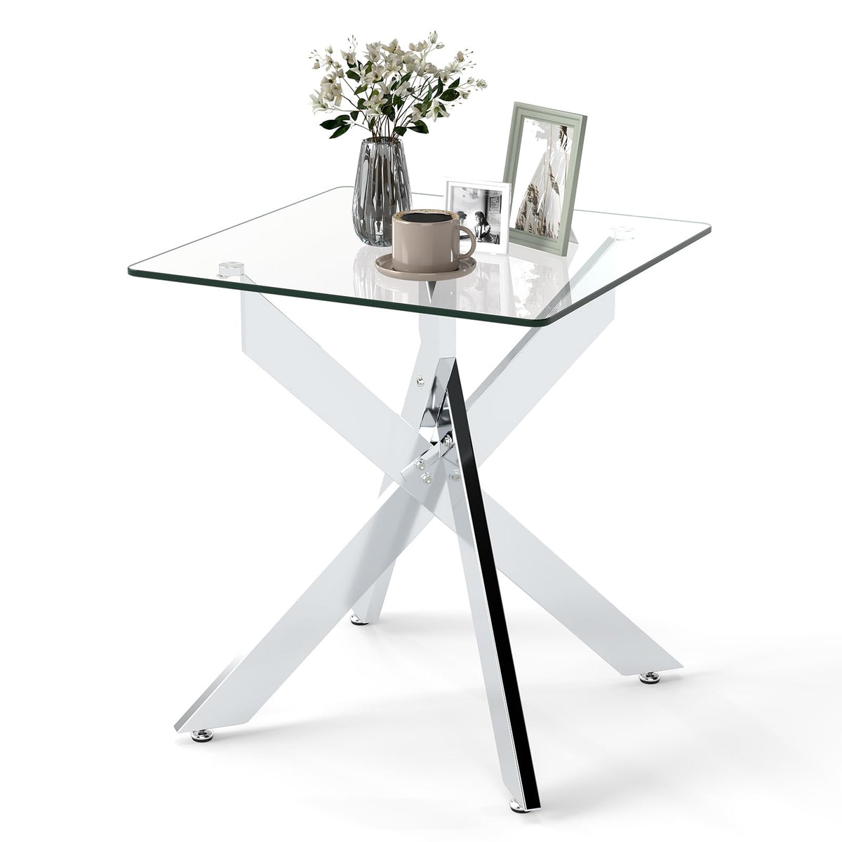 Goflame Glass Side Table Square Sofa Couch End Table