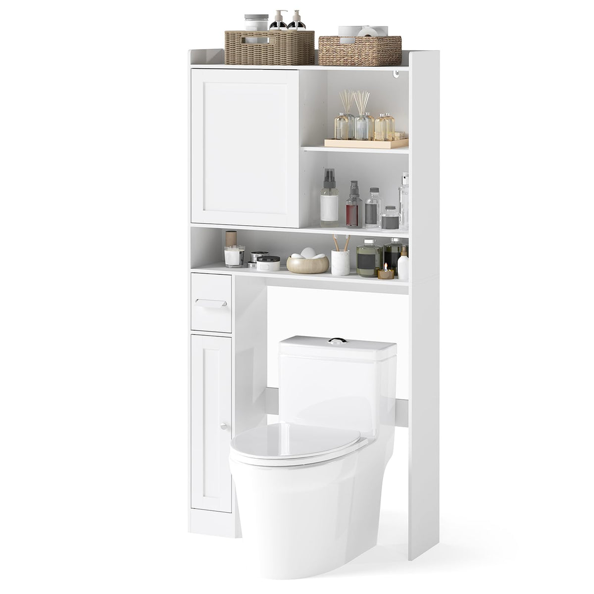 Goflame Over The Toilet Storage Cabinet Standing Toilet Rack with Sliding Door