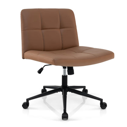 Goflame Criss Cross Chair with Wheels, PU Leather Cross Legged Office Chair, Height-adjustable Swivel Vanity Chair