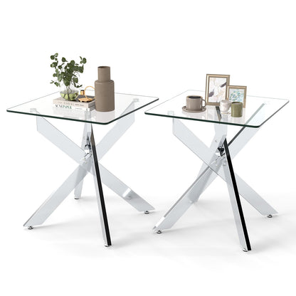 Goflame Glass Side Table Square Sofa Couch End Table