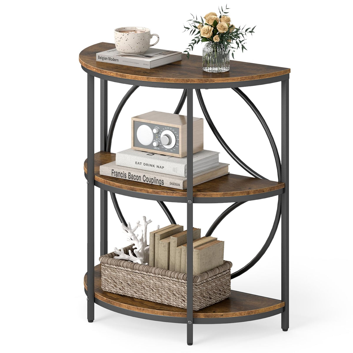 Goflame Half Round End Table 3-Tier Narrow Side Table(1/2)