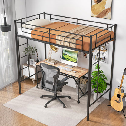 Goflame Metal Loft Bed Twin Size, Heavy Duty Metal Loft Bed Frame