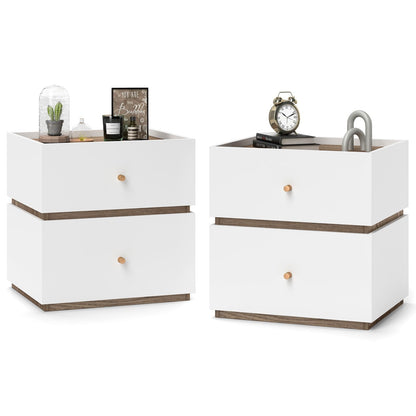 Goflame Modern Nightstand with 2 Storage Drawers, Wooden Night Stand with Raised Edge