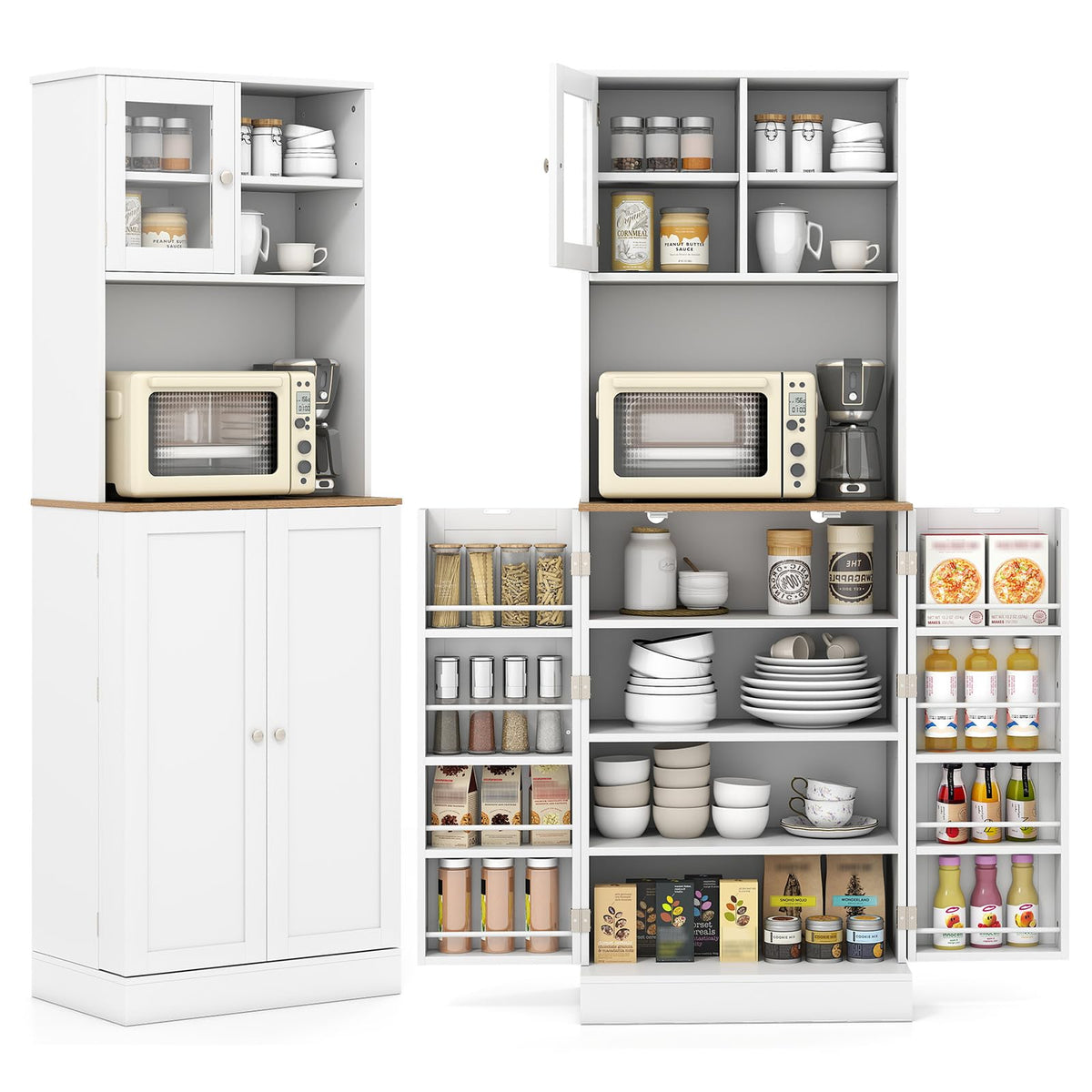Goflame Kitchen Hutch 67" Tall Pantry Cabinet w/Microwave Countertop