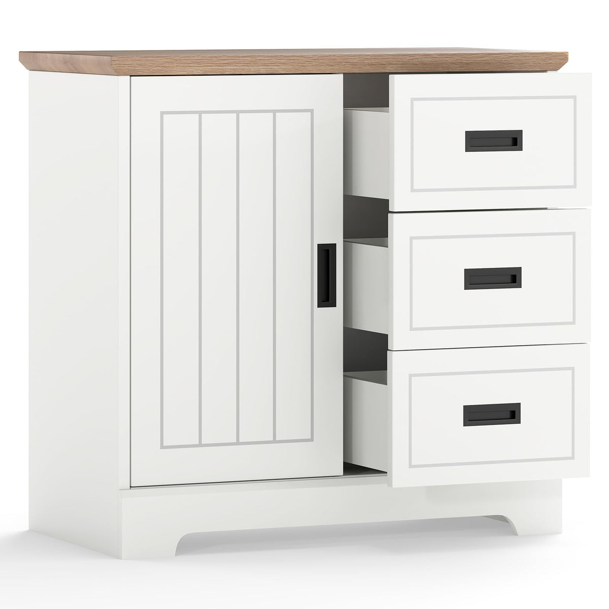 Goflame Small Sideboard Buffet Cabinet Farmhouse Kitchen Storage Cabinet with Fluted Sliding Door