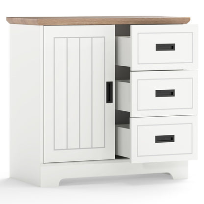Goflame Small Sideboard Buffet Cabinet Farmhouse Kitchen Storage Cabinet with Fluted Sliding Door