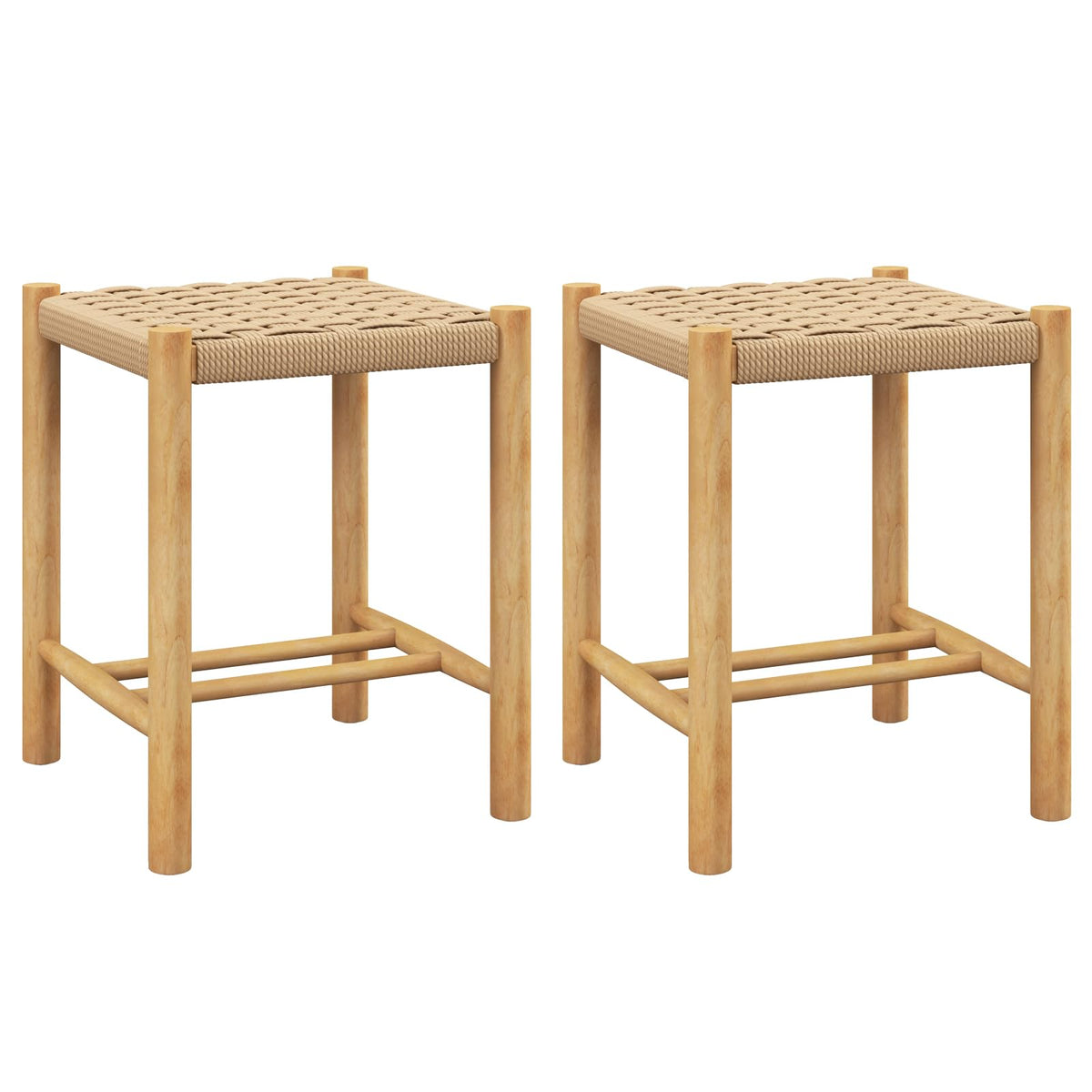Goflame Wood Stools Set of 2, 18" Tall Boho Backless Stool Chairs with Rubber Wood Legs