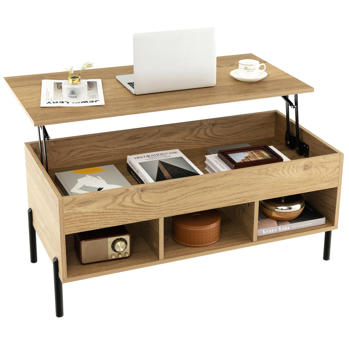 Goflame Lift Top Coffee Table - Living Room Center Table with Lifting Tabletop, Natural