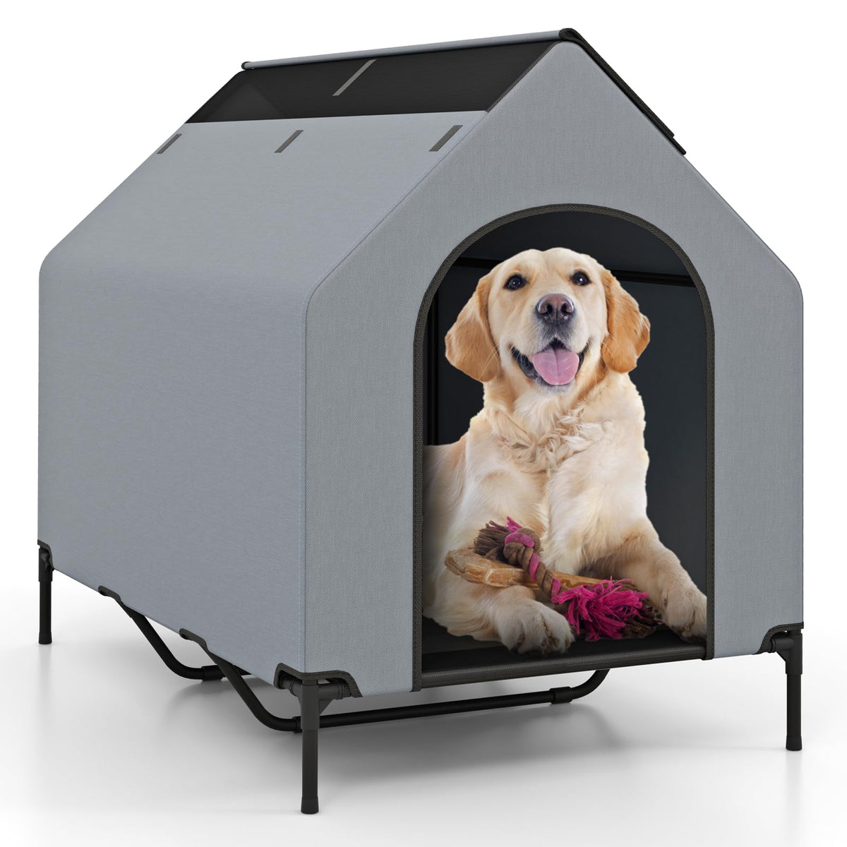 Goflame Dog House Outdoor Extra Large, Elevated Dog Bed with Weatherproof Canopy