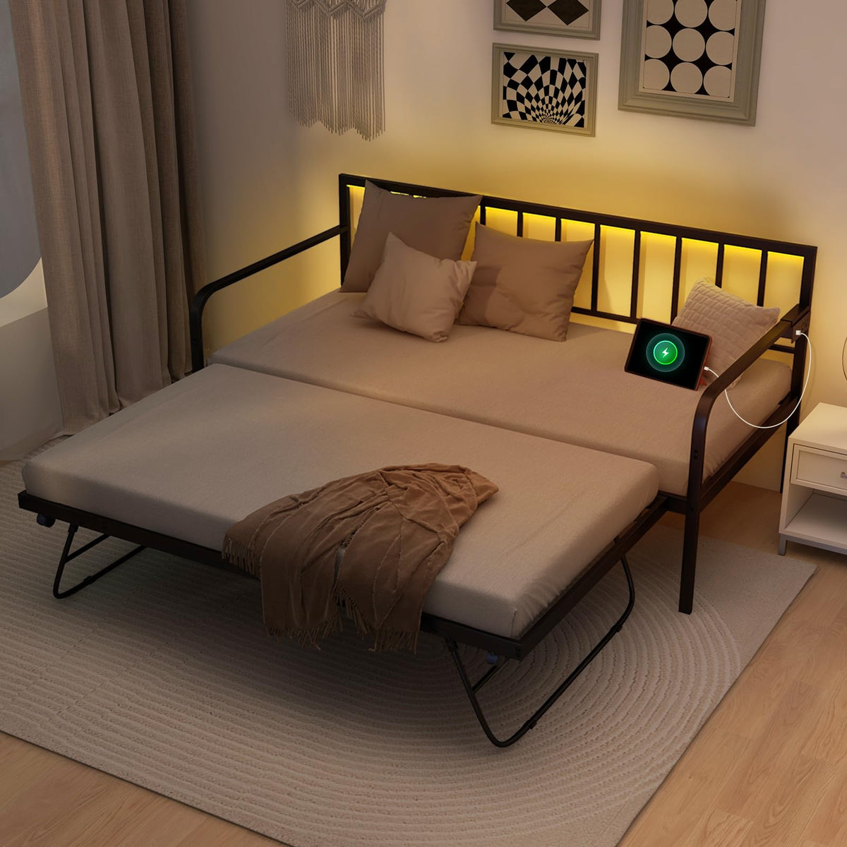 Goflame Twin Daybed with Charging Station & LED Lights