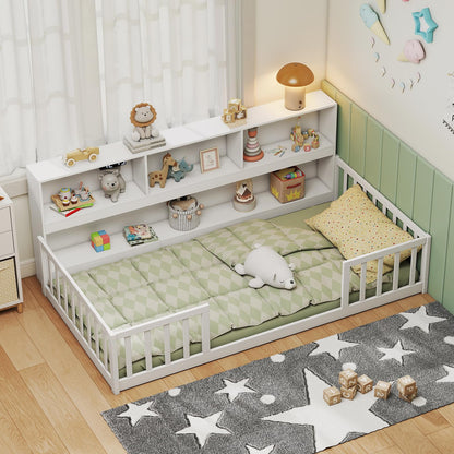 Goflame Wooden Montessori Bed Frame with Bookcase