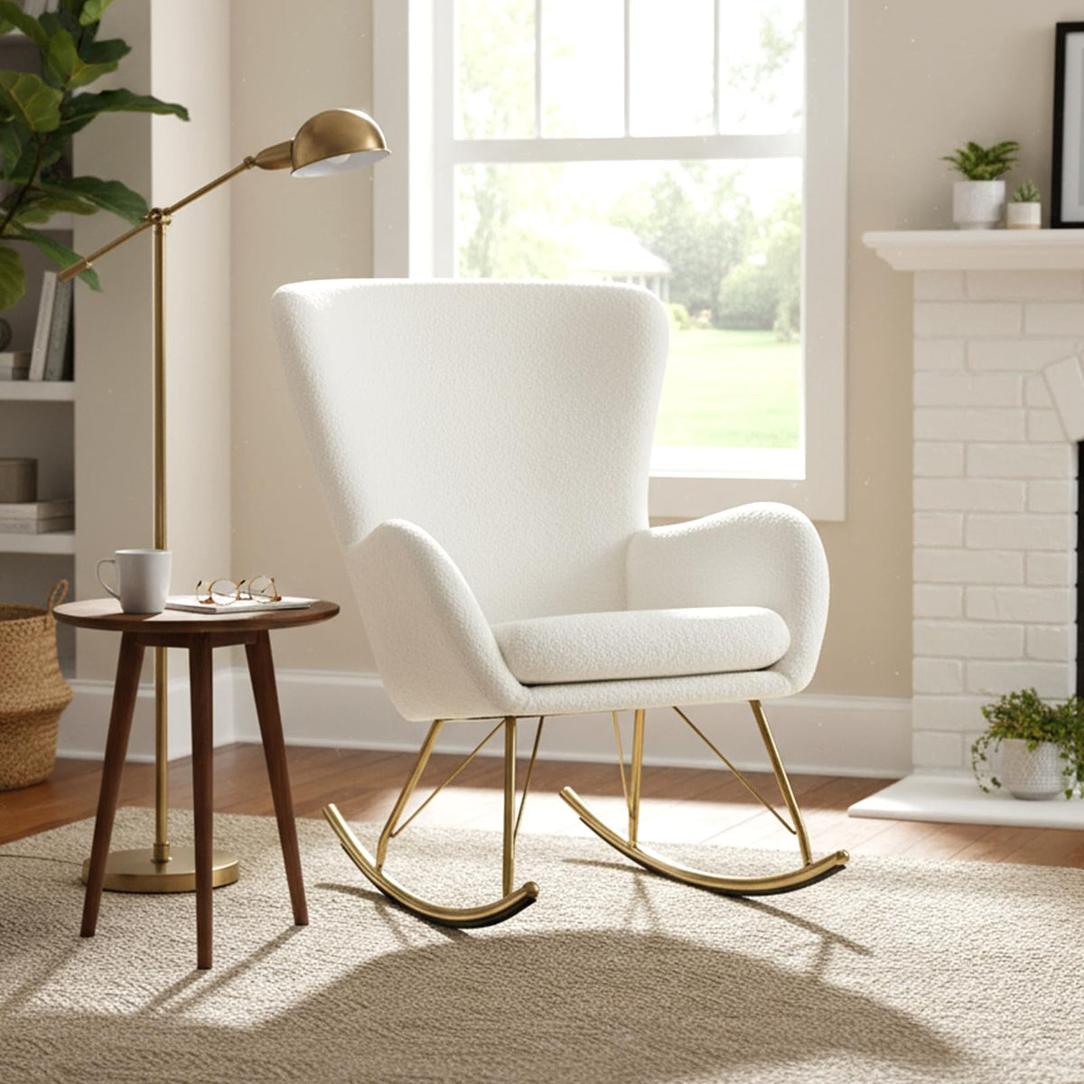 Goflame Rocking Chair Nursery Upholstered Glider Rocker w/Curved Backrest & Armrests