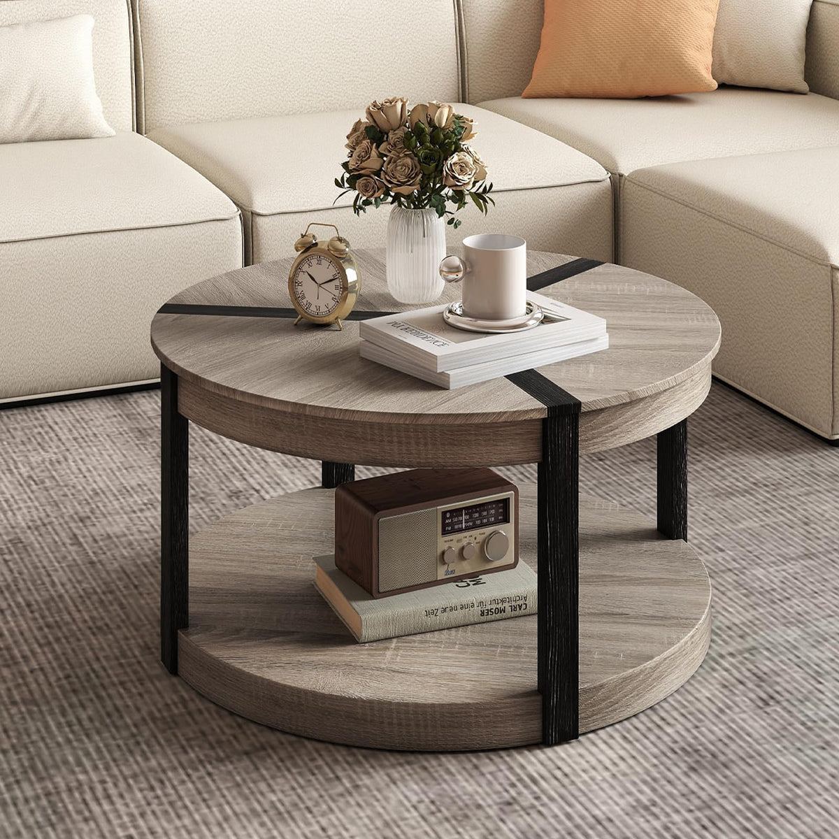 Goflame 2 Tier Round Coffee for Living Room Reception Room