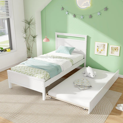 Goflame Trundle Bed Twin, Wood Day Bed Frame with Headboard & Footboard