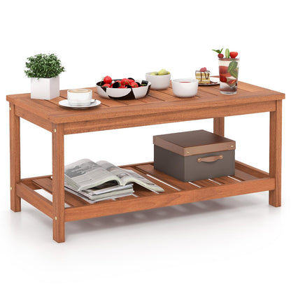 Goflame Hardwood Patio Coffee Table - 2-Tier Wooden Coffee Table