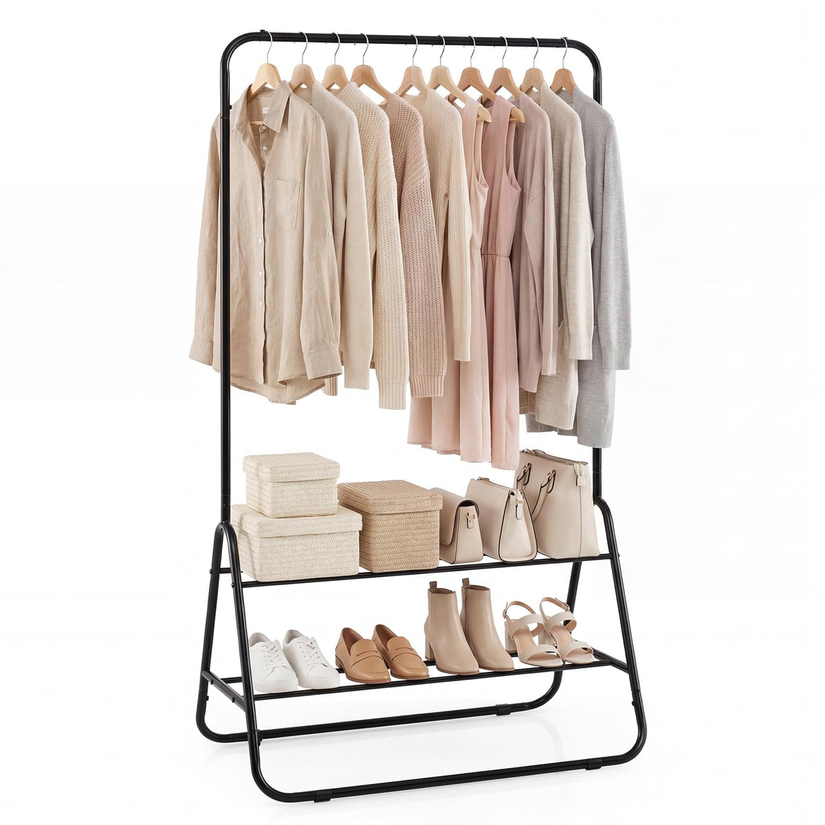 Goflame Heavy Duty Clothes Rack | Metal Garment Rack with Hanging Rod and Storage Shelves