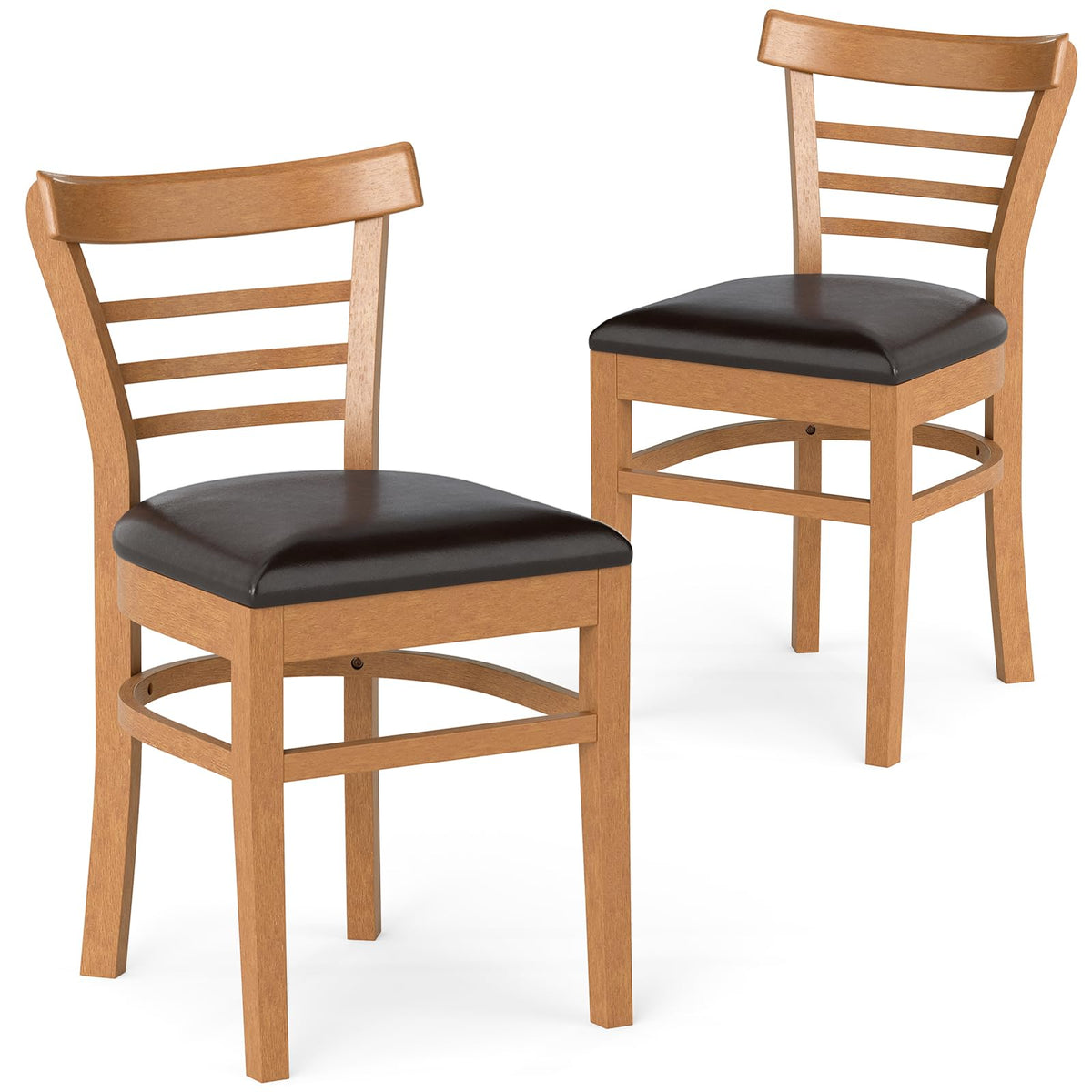 Goflame Wooden Dining Chairs Set PU Leather Upholstered Kitchen Chair w/Rubber Wood Legs