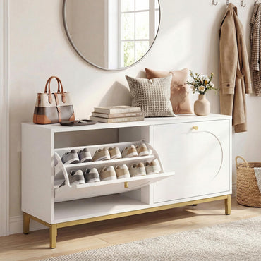 Goflame Shoe Storage Bench with 2 Flip Drawers