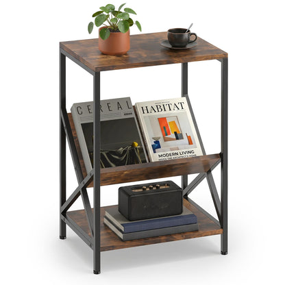 Goflame Record Player Stand, 3-Tier End Table w/ V-Shaped Magazine Holder, Turntable Stand with Record Storage Up to 80 Albums