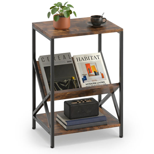 Goflame Record Player Stand, 3-Tier End Table w/ V-Shaped Magazine Holder, Turntable Stand with Record Storage Up to 80 Albums
