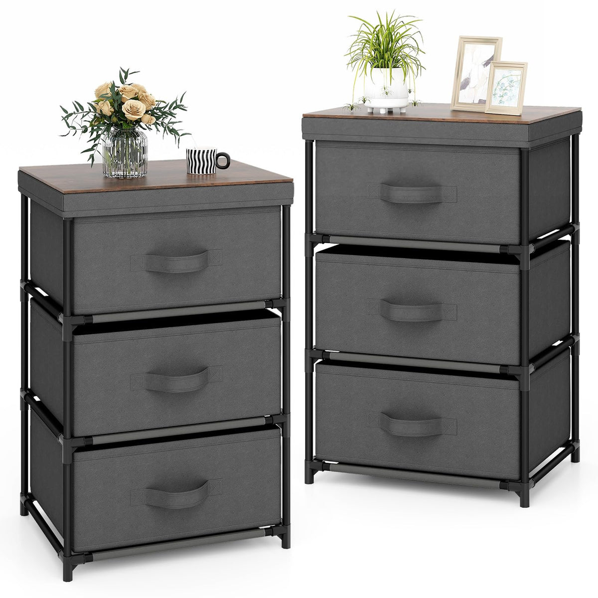 Goflame Nightstand Set of 2 with 2 Fabric Drawers