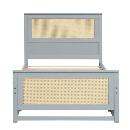 Goflame Full/Twin Size Rattan Bed Frame with 2 Storage Drawers