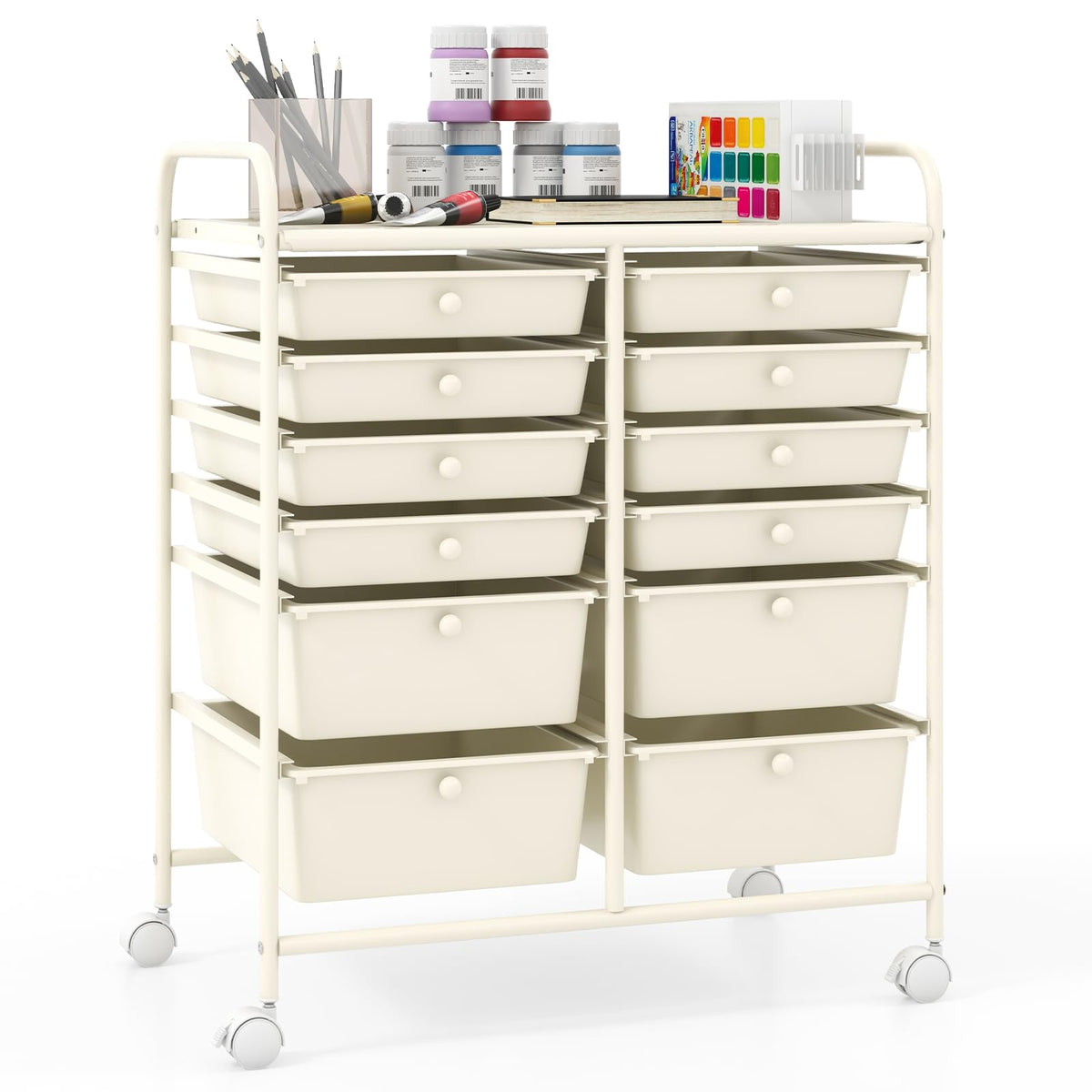 Goflame 12 Drawer Rolling Storage Cart Tools Scrapbook Paper Office School Organizer
