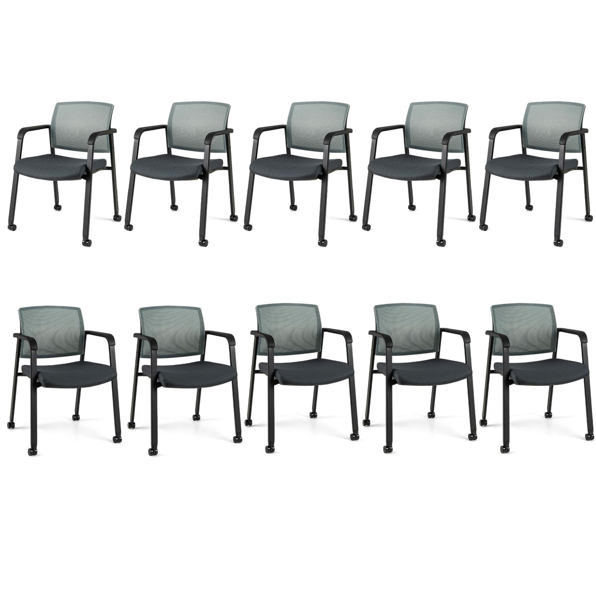 Goflame Waiting Room Chair Set, Rolling Office Desk Chairs with PU Wheels (2 / 4 / 6 / 8 / 10 / 12 Pack Options)