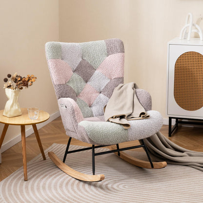 Goflame Rocking Chair Nursery Teddy Upholstered Glider Rocker w/Ergonomic High Backrest