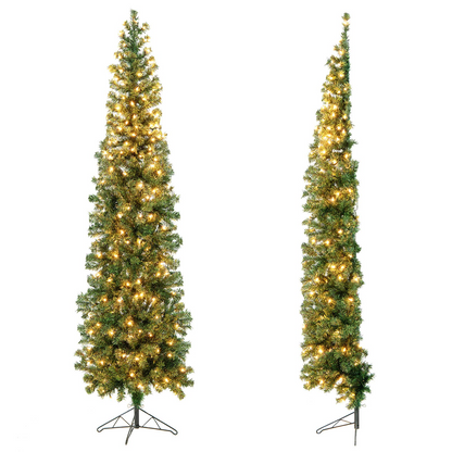 Goflame 7ft Prelit Half-Shape Christmas Tree, Space-Saving Slender Artificial Xmas Tree with 150 LED Lights - GoflameUS