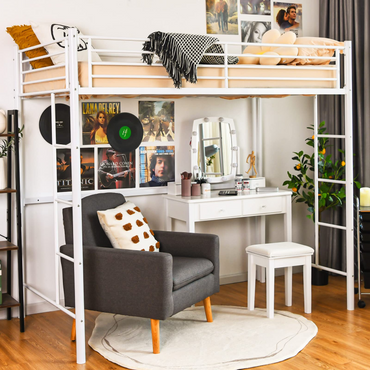 Heavy Duty Loft Bed Frame with 2 Ladders | Metal Loft Bed Twin Size
