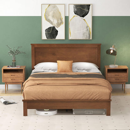 Queen/Full/Twin Size Platform Bed w/ Rubber Wood Legs & Integrated Headboard | Wooden Bed Frame