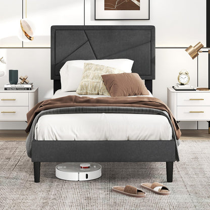 Modern Queen/Full/Twin Size Upholstered Platform Bed Frame with Geometric Tufting Headboard