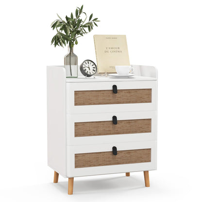 Goflame Rattan Nightstand, Boho 2/3-Drawer Dresser with 4 Solid Wood Legs