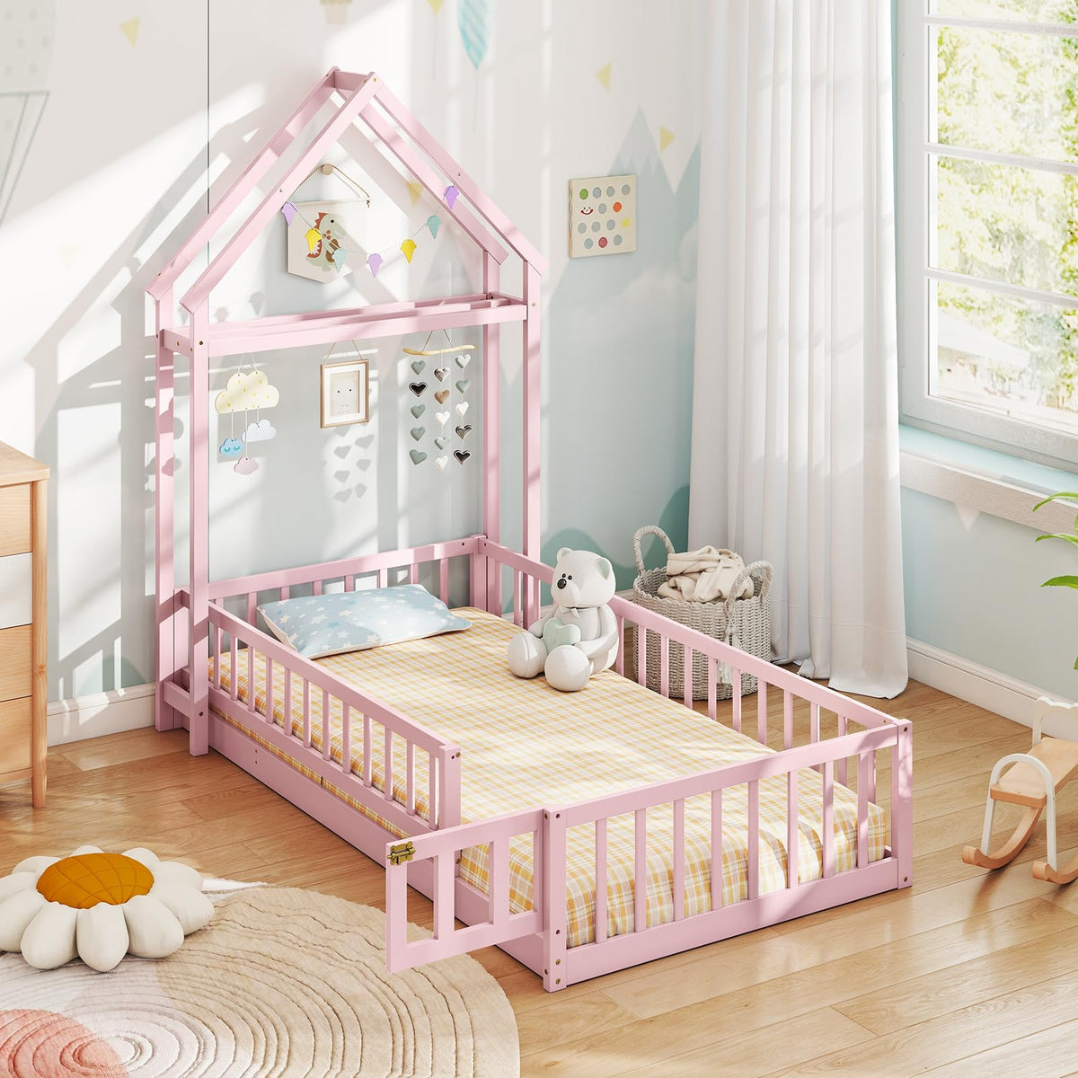 Goflame Twin House Floor Bed for Kids