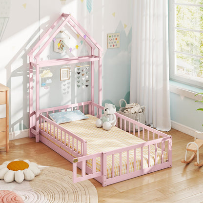 Goflame Twin House Floor Bed for Kids
