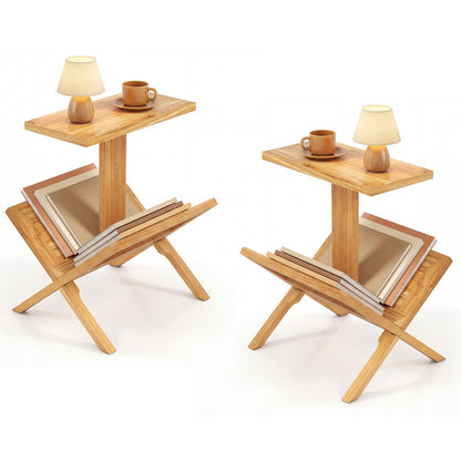 Goflame Side Table Teak Wood Set of 1/2 2-Tier Sofa Couch End Table