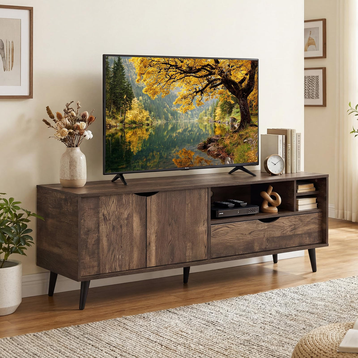 Goflame TV Stand for TVs up to 65 Inches Rustic Entertainment Center
