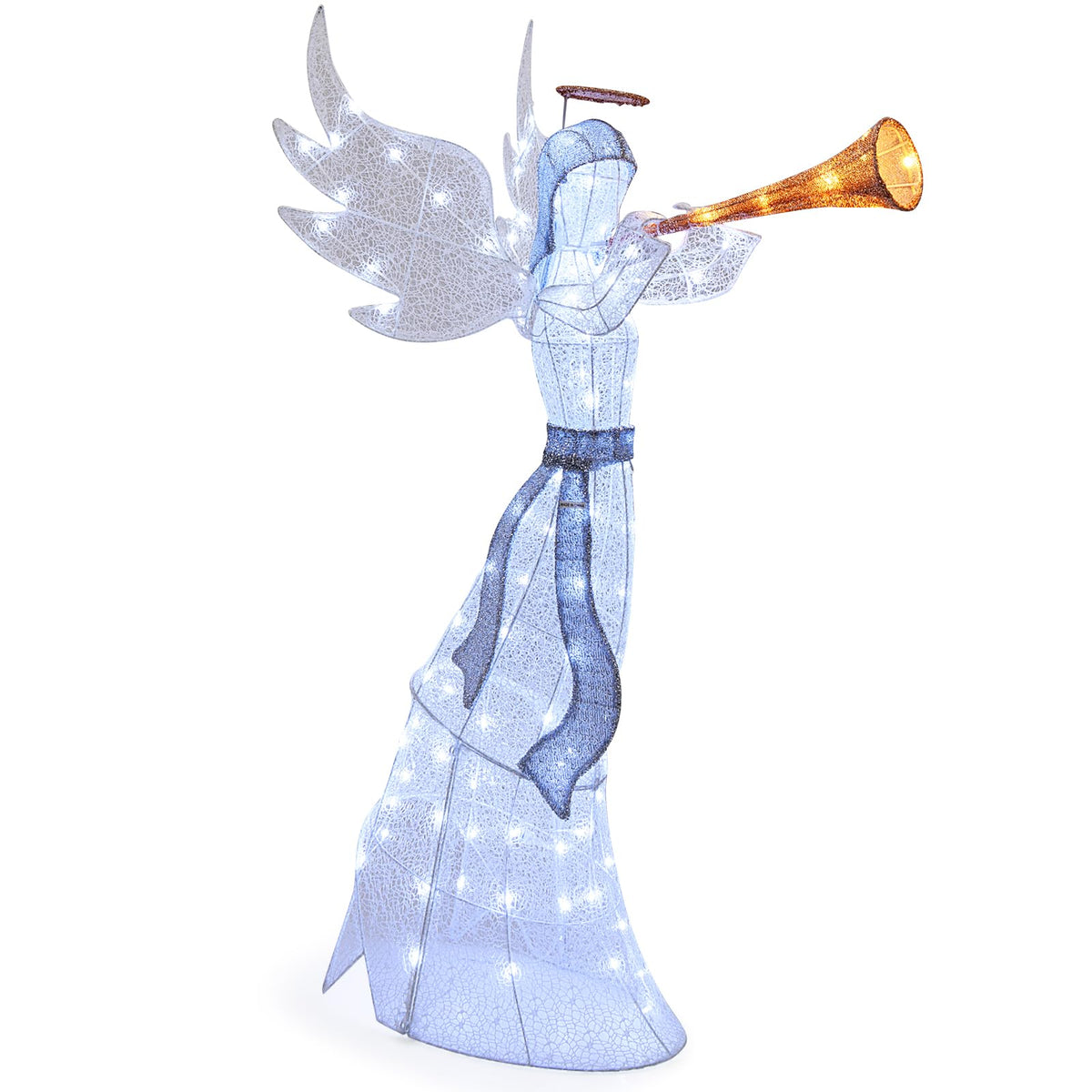 Goflame 5 FT Lighted Trumpeting Angel, Light-up Christmas Angel with LED Lights
