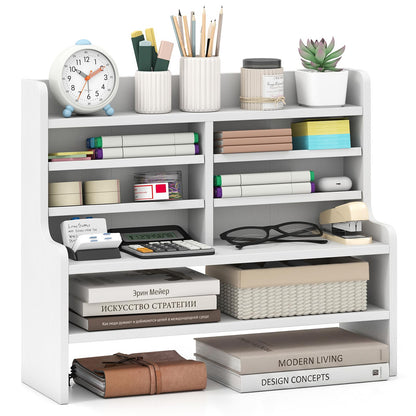 Goflame Desk Organizer | Wooden 6 Tier Storage Rack with 2 Removable Shelves