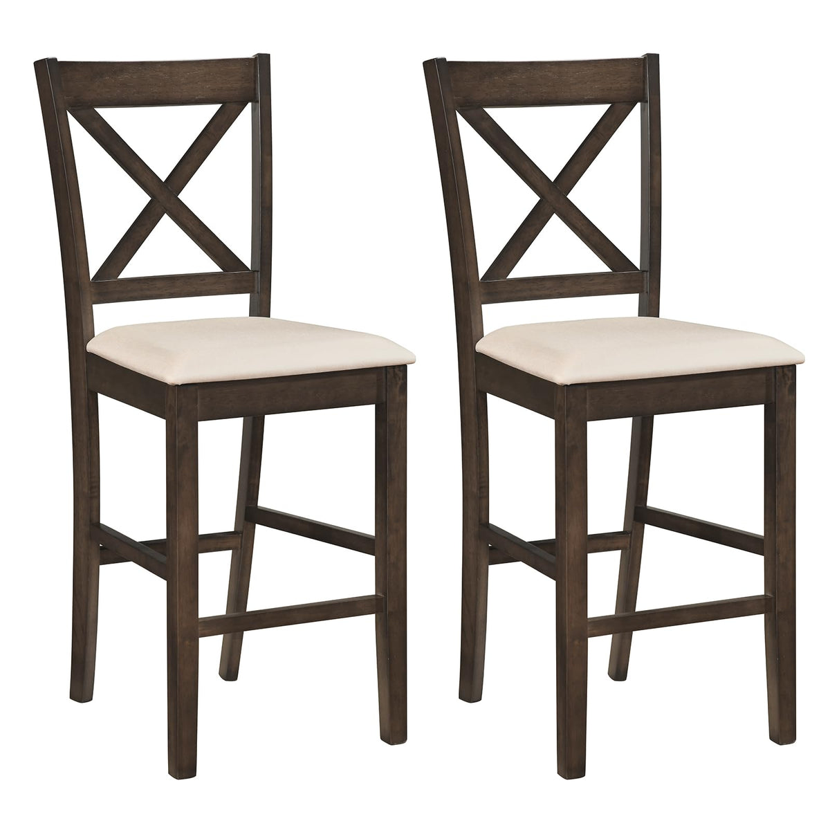 Goflame 24" Farmhouse Bar Stools | Cross Back Counter Height Chairs with Padded Linen Upholstered Seat (2/4)