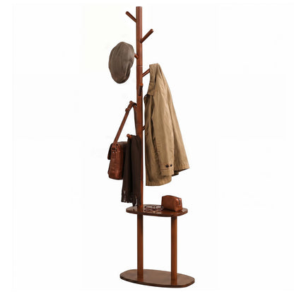 Goflame 70" Solid Wood Clothing Rack with 8 Hooks and 2 Storage Shelves
