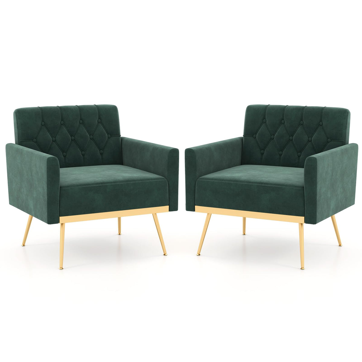 Goflame Modern Velvet Accent Chair Set of 1/2, Mid-Century Upholstered Single Sofa Chair w/Button Tufted Back