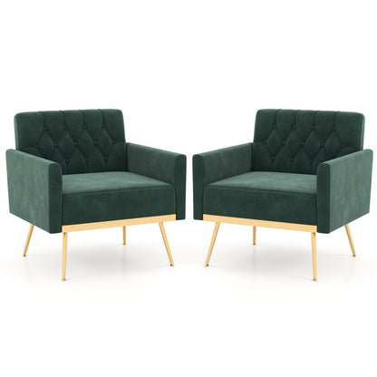 Goflame Modern Velvet Accent Chair Set of 1/2, Mid-Century Upholstered Single Sofa Chair w/Button Tufted Back