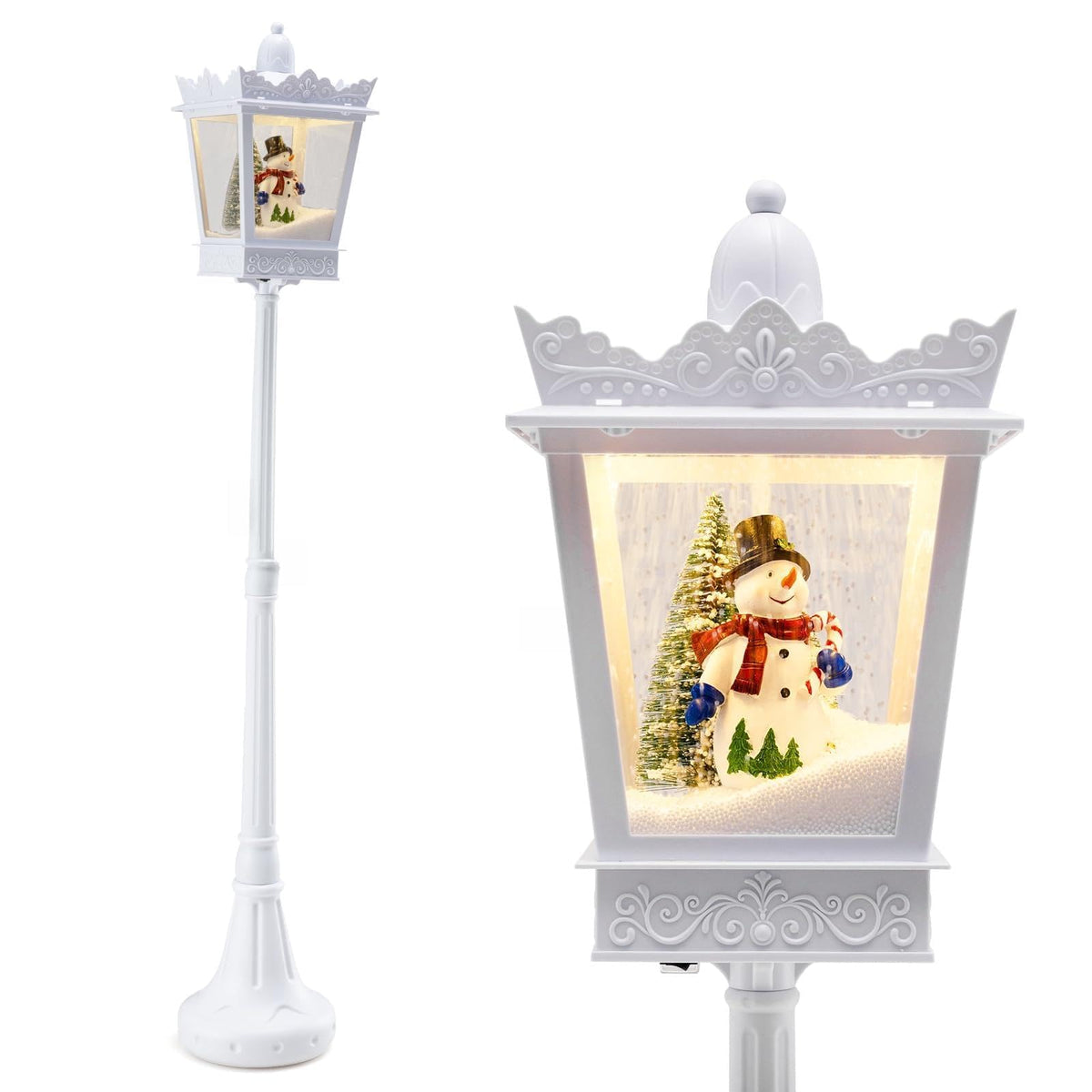 Goflame 8 ft White Musical Christmas Streetlight | Lighted Holiday Decoration for Home Yard Porch
