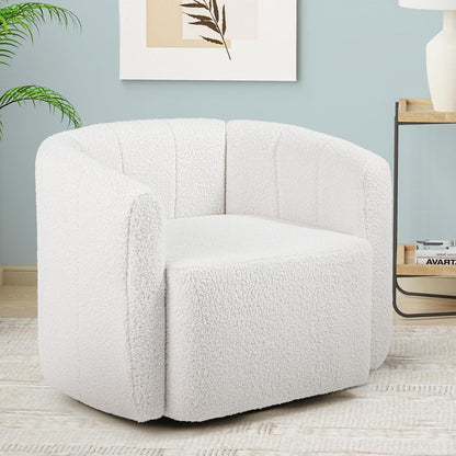 Goflame 360° Swivel Accent Chair - Sherpa Upholstered Boucle Barrel Club Chair with Padded Armrests