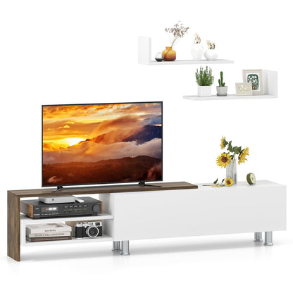 Goflame 80 Inch TV Stand and 2 Floating Shelves Set