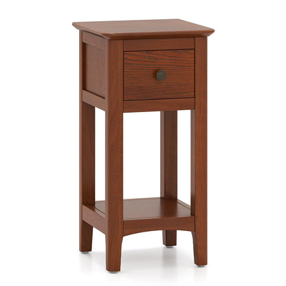 Goflame Narrow End Table with Drawer 23.5" H Side Table w/Open Storage Shelf & Solid Wood Frame